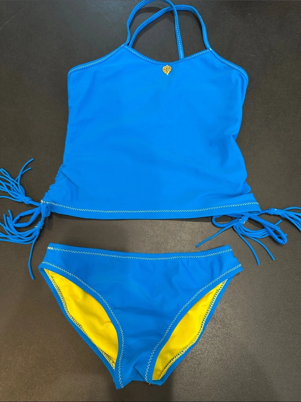 Jessica Simpson Bright Blue Tankini Set with Yellow Lining